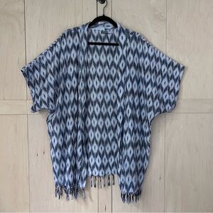 Earthbound blue ikat kimono tassel short sleeves beach swim coverup L/XL
